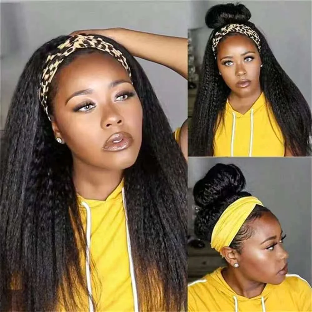 

Kinky Straight Headband Wigs Ready To Wear Brazilian Yaki Straight Headband Human Hair Wig Remy Human Hair Wig for Women