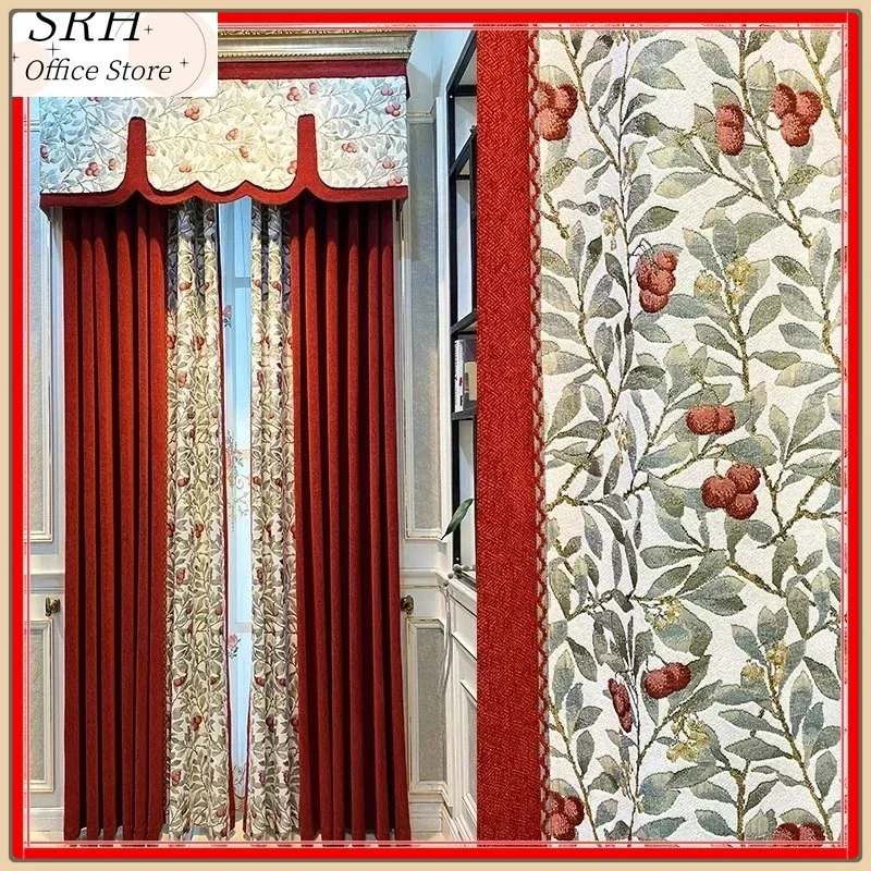 Red Chenille Curtains for Living Dining Room Bedroom American Vintage Poplar Tree Thickened Cottage Curtains Custom Size Decor