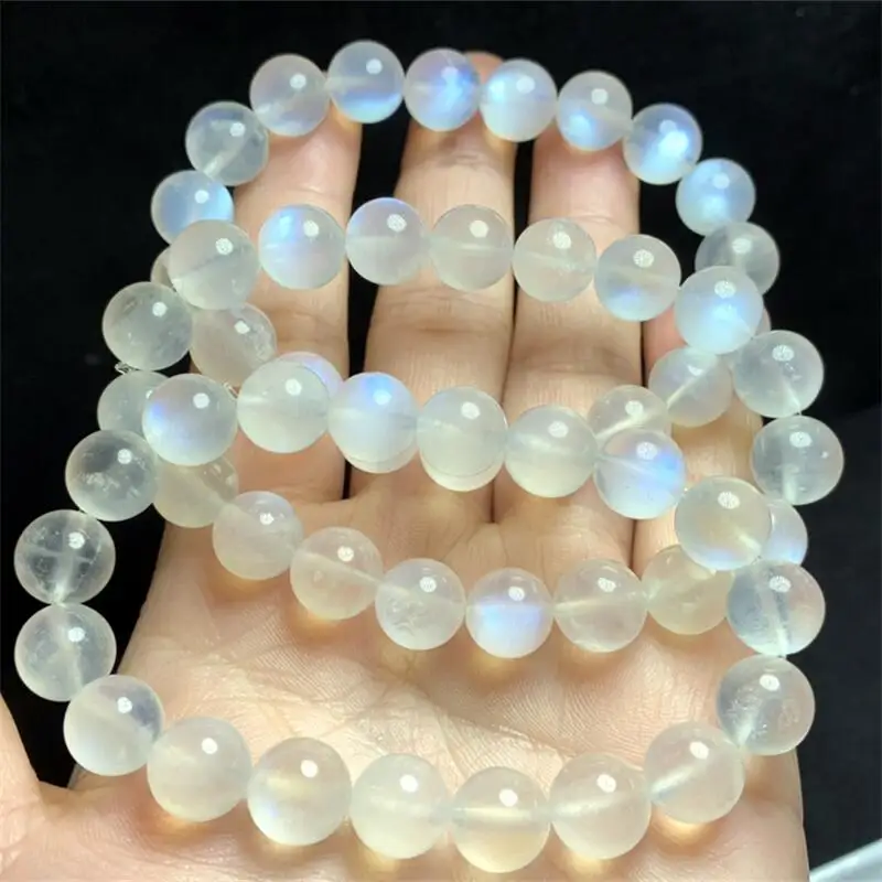 10MM Natural Blue Moon Stone Bracelet Women Elegant Round Charm Yoga Strand Bangles Female Jewelry Gift