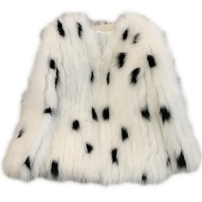 2022 New Fox Fur Grass Coat Women's Mid Length Polka Dot Little Milk Leopard Youth Style Fried Street Korean Edition Winter Slim