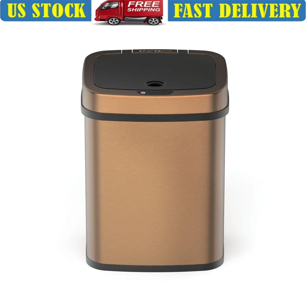 

Бесконтактный датчик движения, мусорный бак, 3,2 галлона, нержавеющая сталь, мусорная корзина для ванной комнаты, уплотнение запаха, крышка без помощи рук, нескользящее основание в помещении