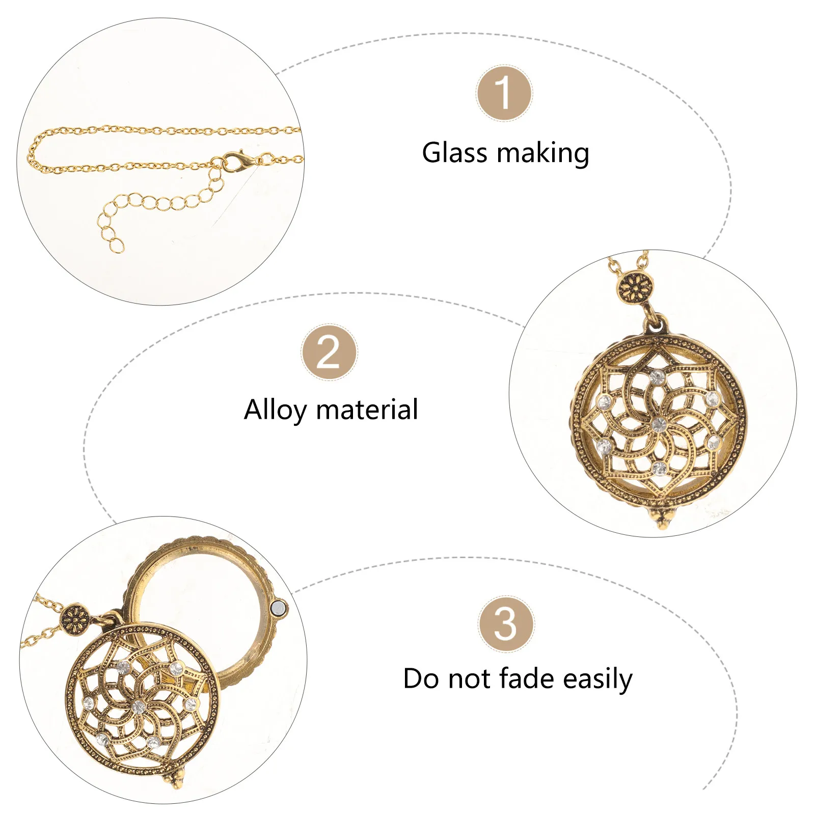 Chic Retro Magnifying Glass Necklace for Women Magnifier Pendant with Functional Lens Reading Craft Inspection Party Wedding