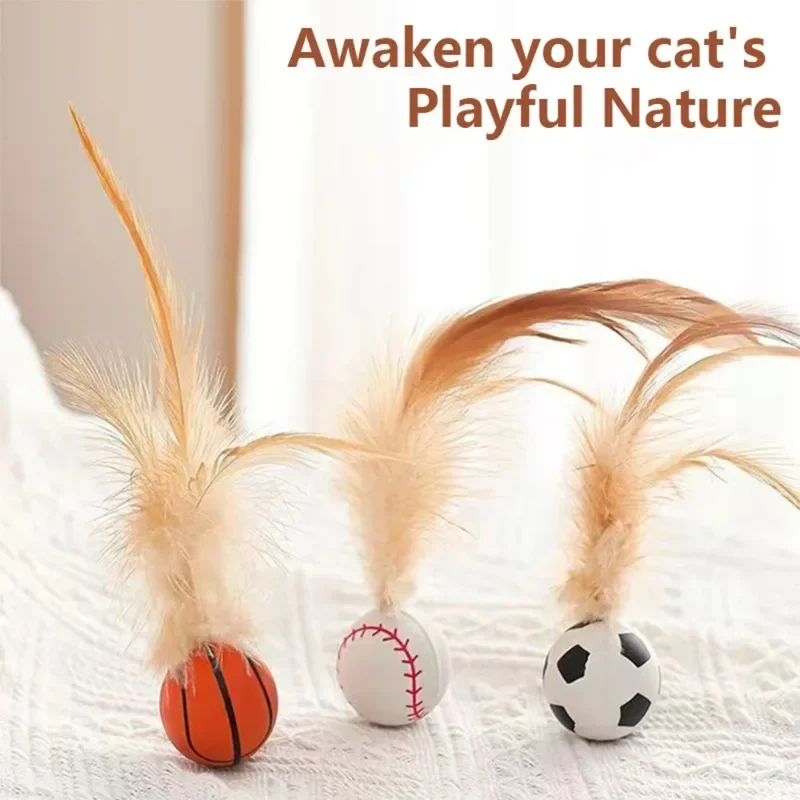 Juguete Interactivo para Gatos con Plumas, Pelota Elástica y Colorida para Gatitos y Gatos Adultos, para Cazar, Perseguir, Hacer Ejercicio y Jugar en Interiores