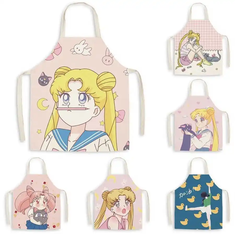 Cartoon Anime Cute Girl Apron Aprons for Woman Apron for Men Waiter Apron Kids Baking Accessories Chef Apron Delantal Cocina