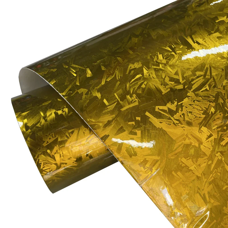 Premium glänzend Chrom Gold geschmiedete Carbon Vinyl Wrap Film DIY selbstklebende Aufkleber Auto Wrapping Folie mit Air Release Bubble