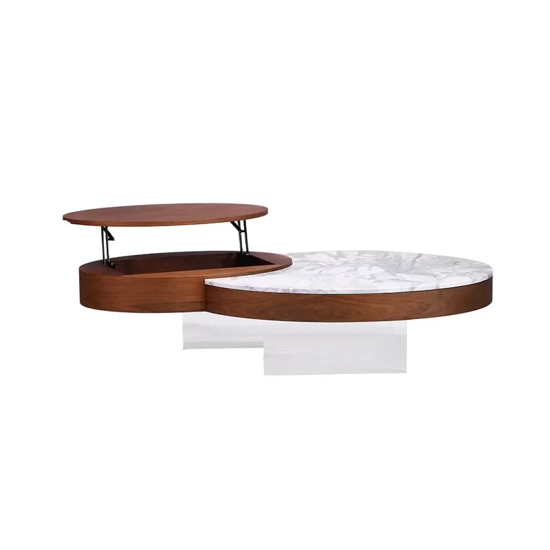 Modern Luxury Lift Coffee Table Set Wooden Nested Center Table with Hidden Storage White Marble Top for Living Room