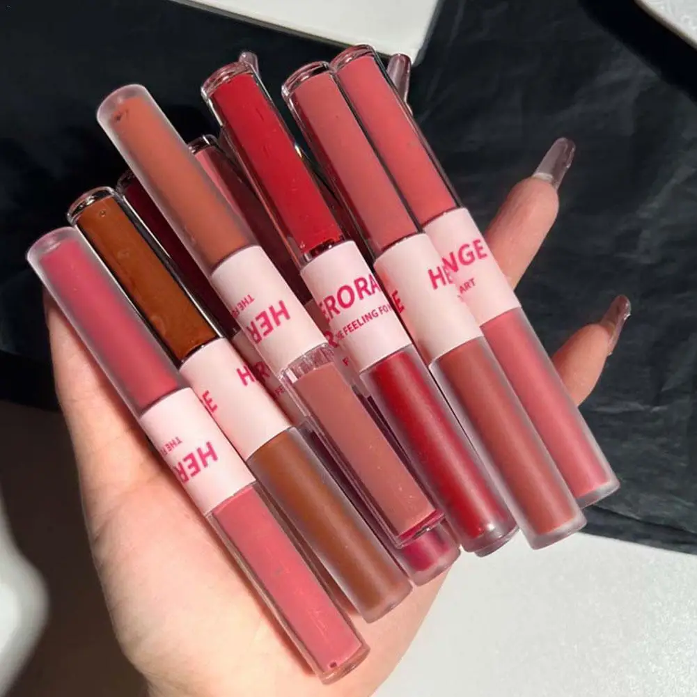 11colors Double Lip Gloss Matte Velvet Sexy Red Water Lipstick Liquid Lip Lips Cosmetic Waterproof Glaze Makeup Mirror J6c1