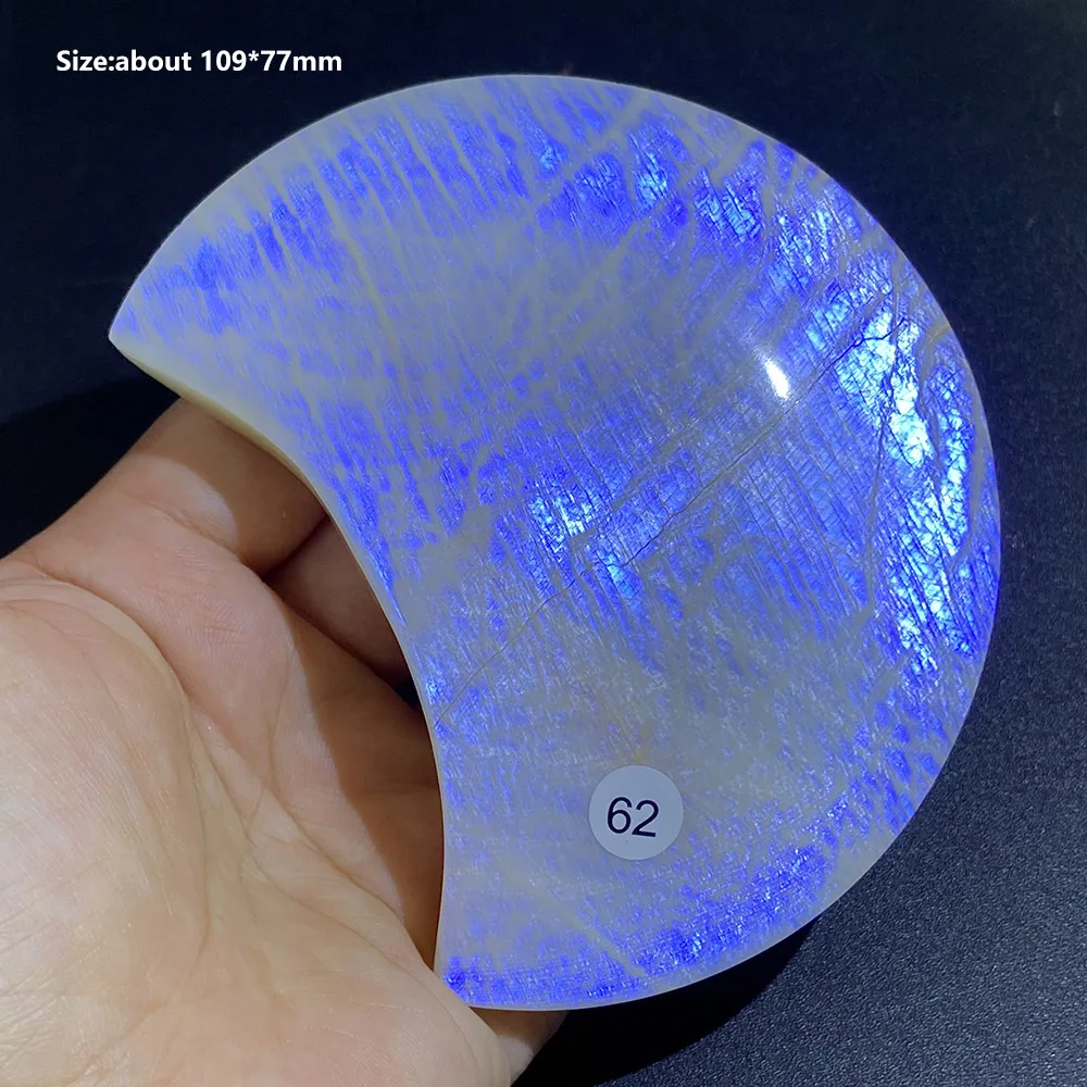 Natural Blue Flash Moonstone Carved Crescent Moon Slab Polished Gemstone Mineral Specimen Home Collection Decor Gift view 4