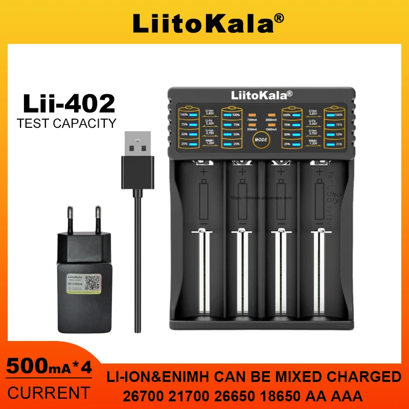 LiitoKala Lii-D4XL 402 M4 21700 18650 3.7V  26650 26700 32700 D AA AAA 9V LCD Display Battery Charger