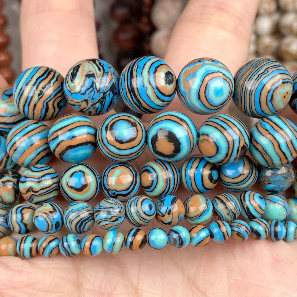 Natural Stone Beads 4 6 8 10 12mm Blue Stipe Malachite Round Loose Beads For Jewelry Making DIY Bracelet Necklace