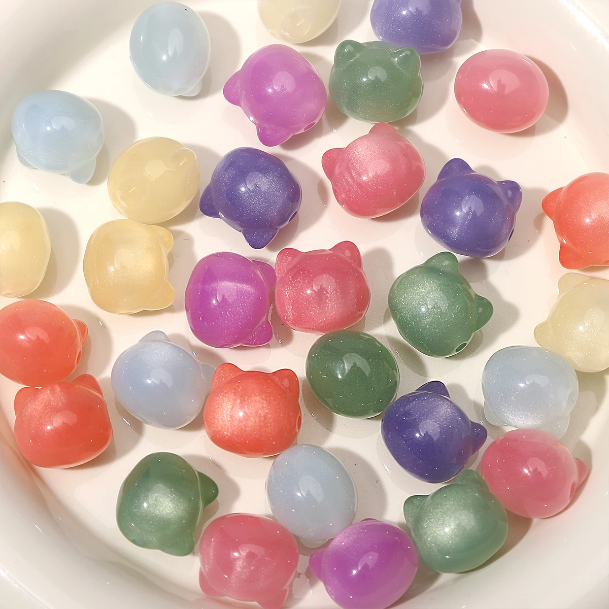 2/7/14pcs 15x16mm Cute Resin Cat Head Shape UV Light Change Spacer Loose Beads For Jewelry DIY Bracelet Necklace Supplies Making