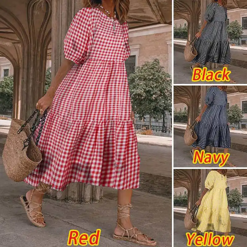 فستان نسائي أنيق من Vestidos Para Mujeres رداء طويل غير رسمي متقلب فضفاض بأكمام قصيرة D dlhie Suknie