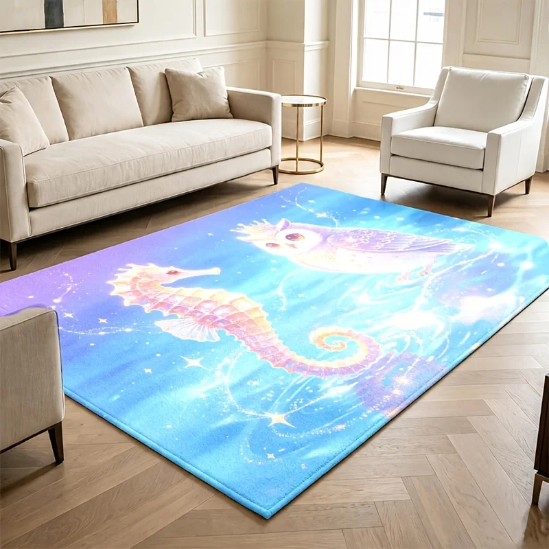 Blue Gold Ocean Wave Art Area Rug Aesthetic Seascape Painting Carpet Floor Rug for Living Room Indoor HomeOrnament Decor Gift