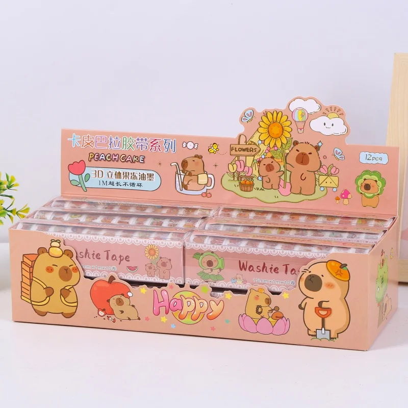 12set/lot Kawaii Capybara Stickers Creative Scrapbooking Diary Adhesive Masking Tape Stationery Gift