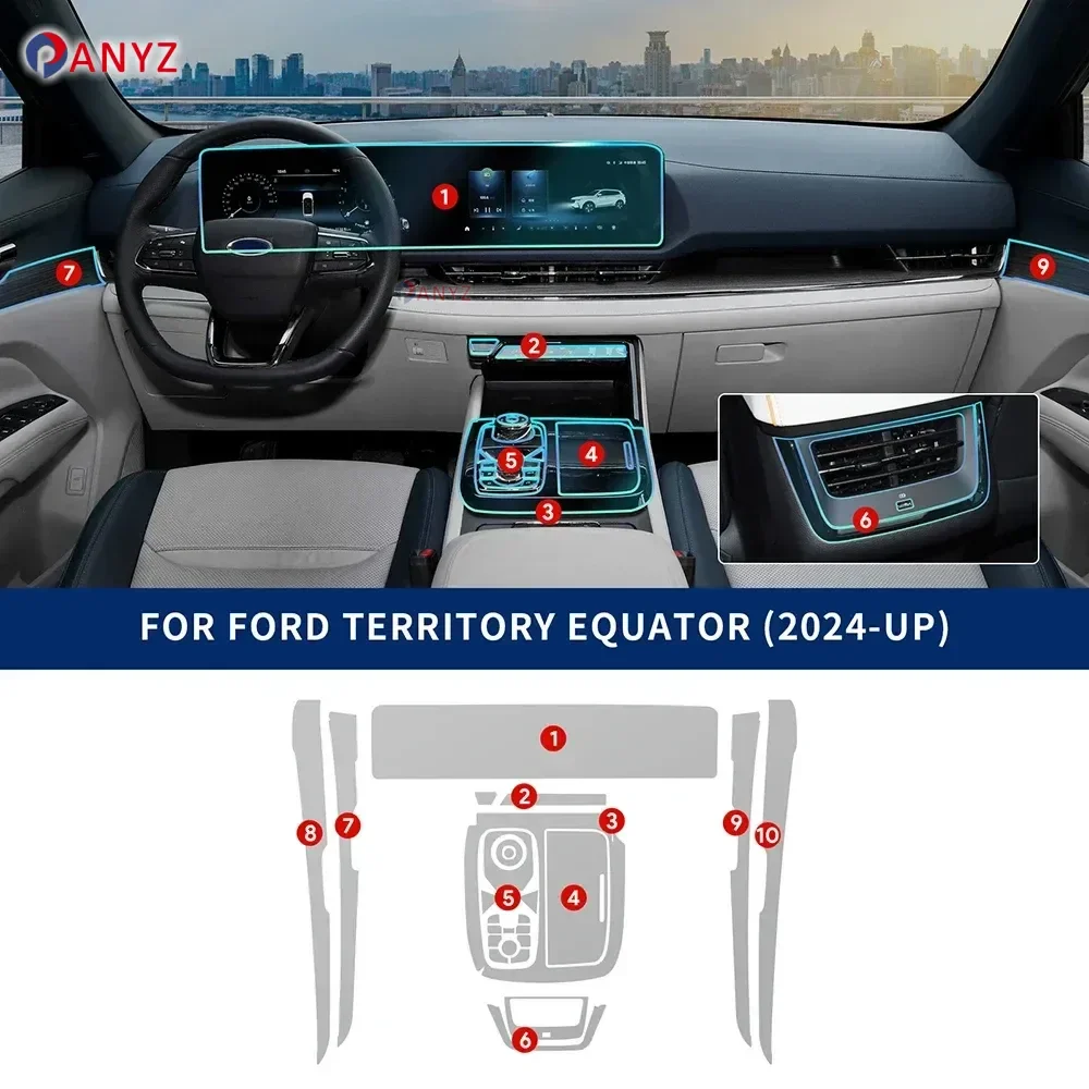 

TPU Car Protective Interior Film For Ford Territory 2024 2025 Equator Sport Anti-scratch Center Console Screen Accessories