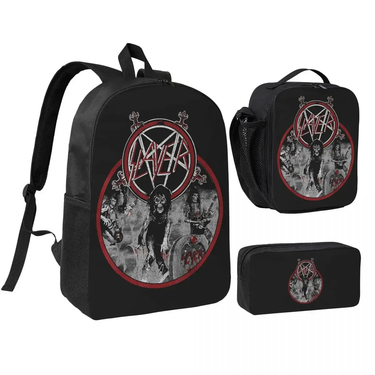 Heavy Metal Rock Slayer Live Undead Backpack Student BookBag School Bag Laptop Shoulder Bags 3ps Insulated Lunch Bag Pencil Case