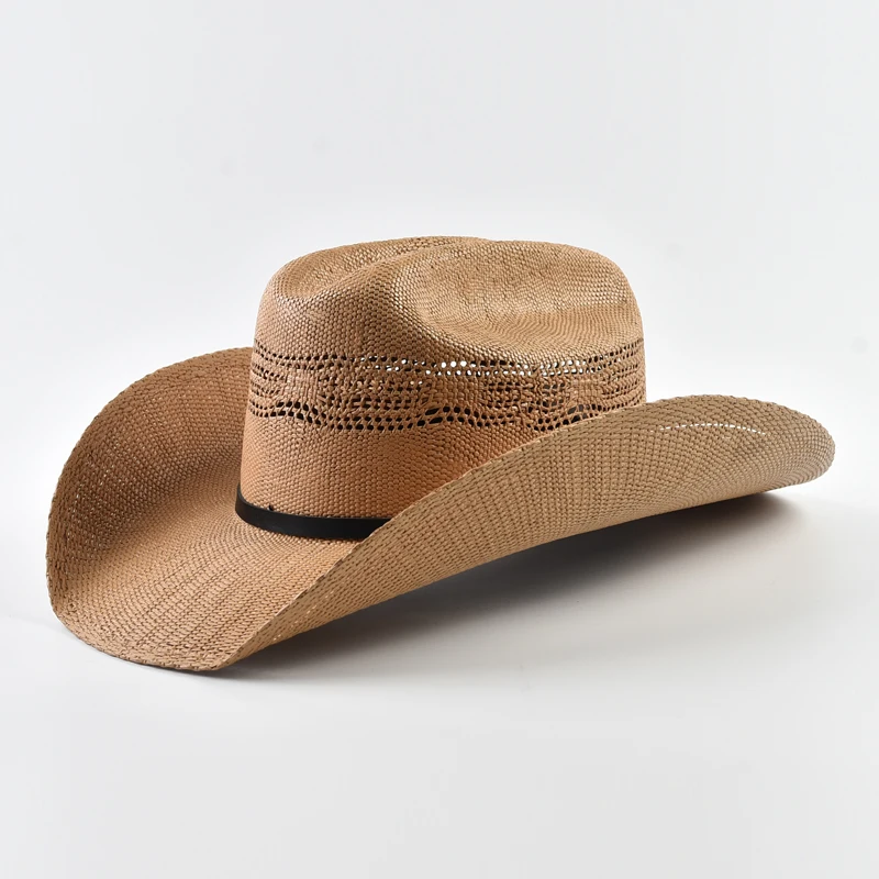 Western Cowboy Straw Hats for Men Women Vintage Curled Wide Brim Cowgirl Hats Outdoor Summer Sunshade Hat