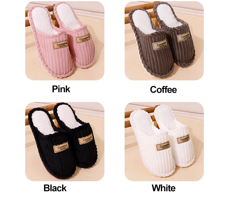 Bequeme Hausschuhe für Damen mit weicher Sohle, leichte, warme Plüsch-Winterhausschuhe für Damen, rutschfeste Cord-Slip-On-Schuhe für den Innenbereich – Detail 2