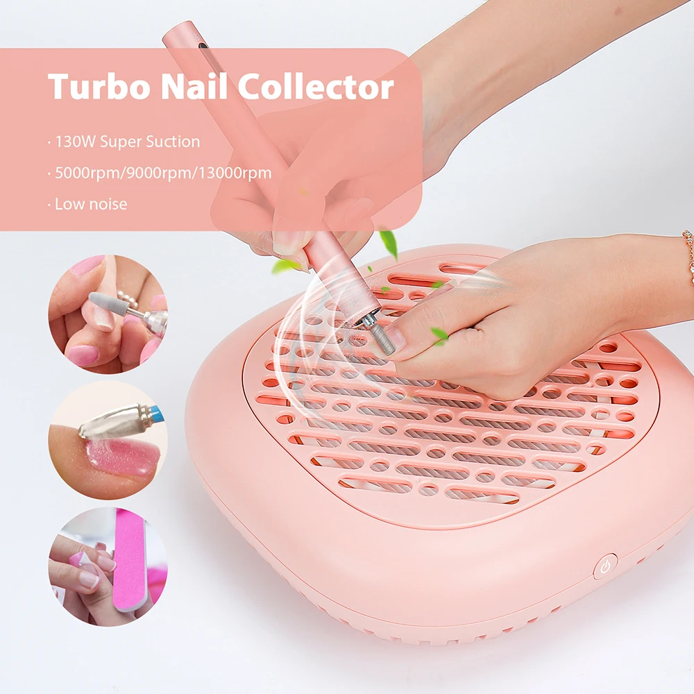 130W Brushless Nail Dust Collector Pink Powerful Suction Nail Dust Extractor Nail Art Manicure Fan Vacuum Cleaner With 2 Filter