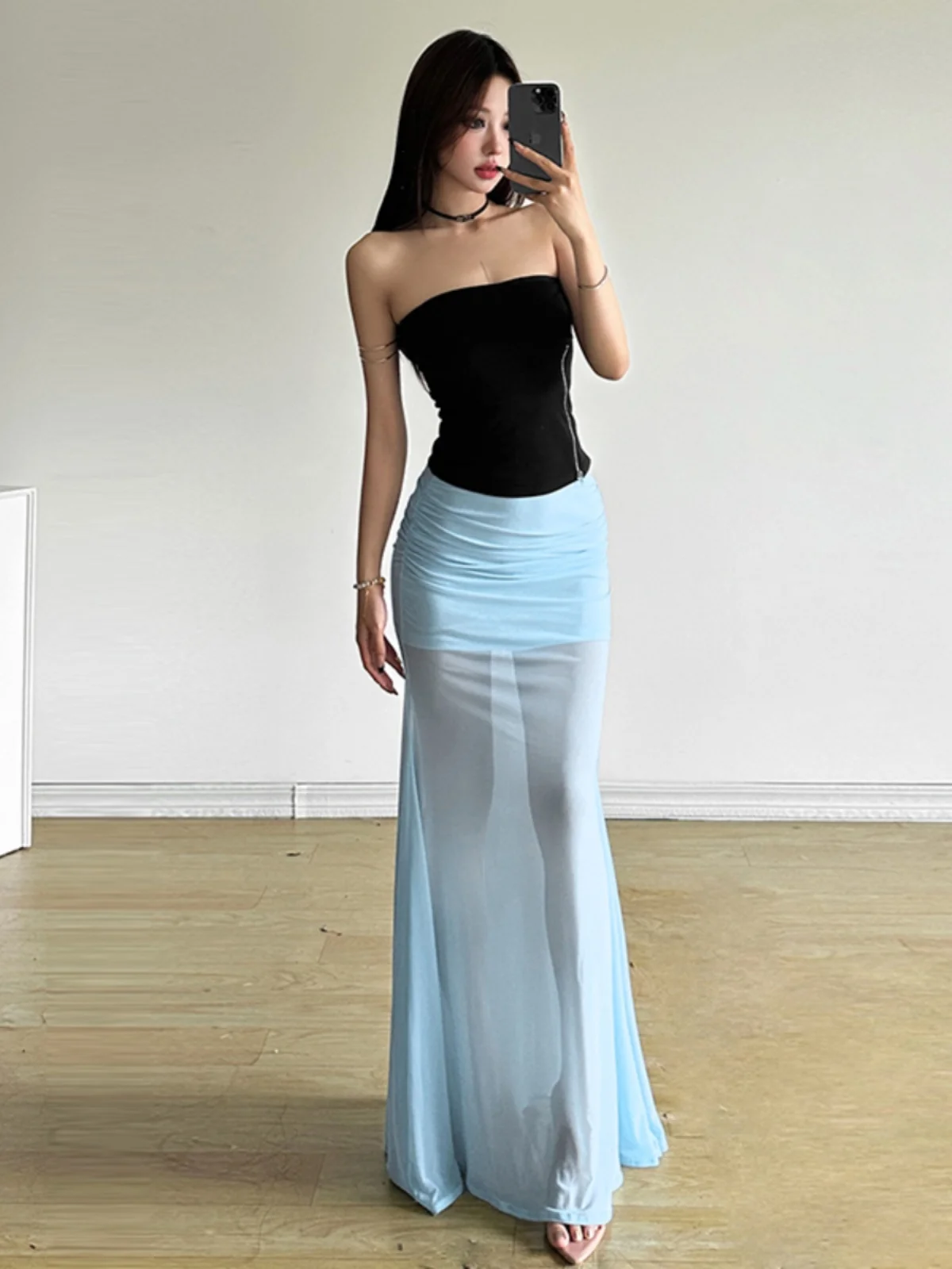 

Sisjuly Mist Ethereal Lightweight Fi Tail Skirt Set Women's Summer Casual Sportswear Big Flounce Tulle Slimming Crop Top