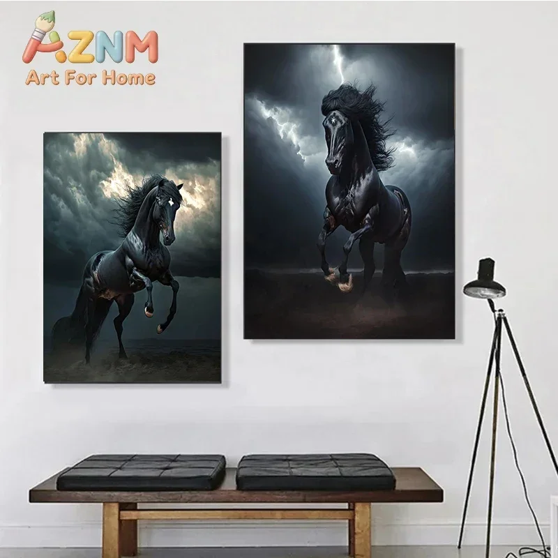 Black and White Wild Horses Canvas Paintings on The Wall Art Posters Prints Wall Picture Modern Animals Art Room Home Decor