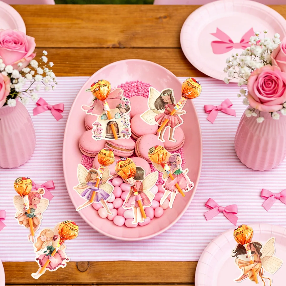 48 Stück rosa Schleifen-Papier-Lollipop-Kartenhalter, rosa Süßigkeitenverpackung für Geburtstagsfeier-Dekoration, DIY-Geschenk für Feiertage – Detail 12