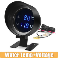2 in 1 Round LED Digital Water Temp Gauge Voltmeter Volt Voltage Meter Temperatura Moto For 12V24V Car Truck Temperature Sensor