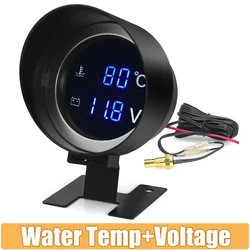 2 in 1 Round LED Digital Water Temp Gauge Voltmeter Volt Voltage Meter Temperatura Moto For 12V24V Car Truck Temperature Sensor