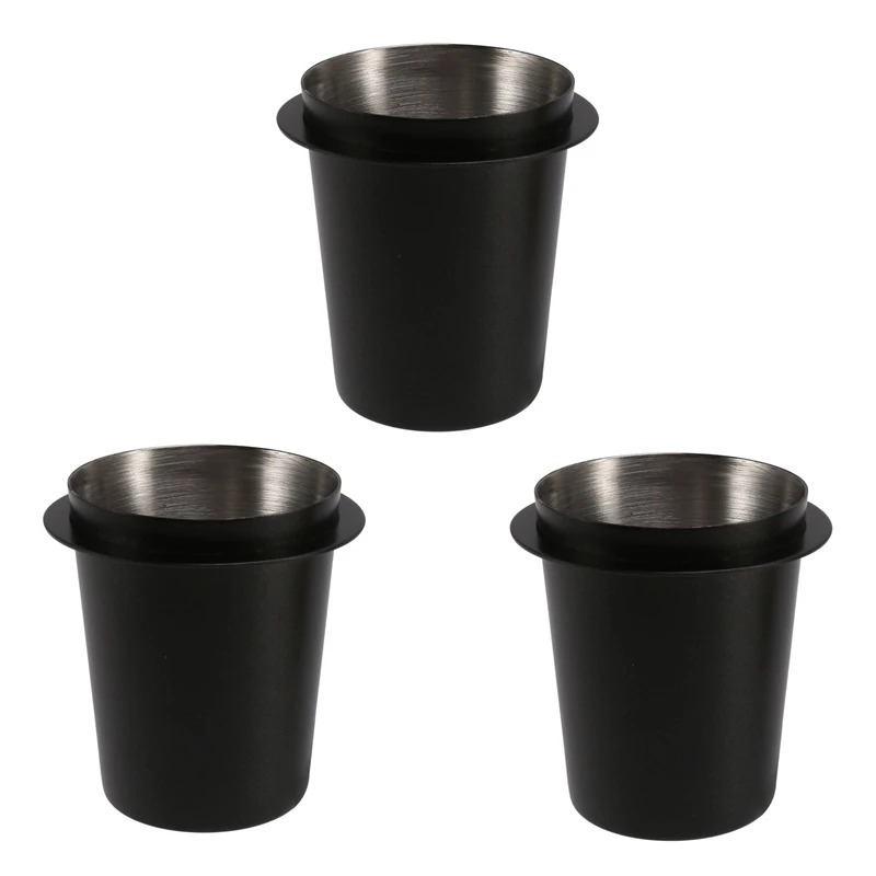 

3X Stainless Steel Dosing Cup Coffee Sniffing Mug Powder Feeder For 58Mm Espresso Portafilter Coffee Tamper, Black