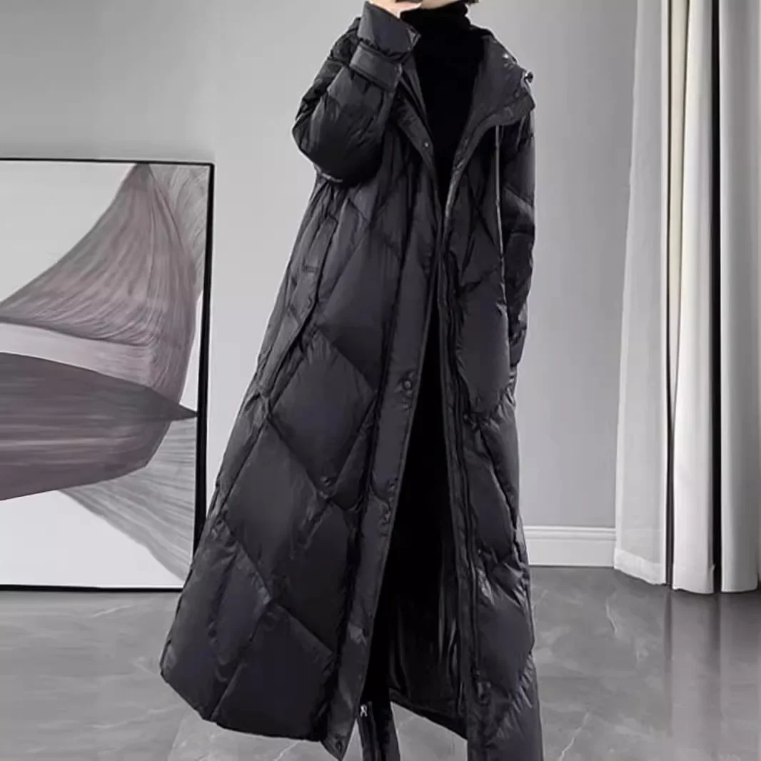 Winter Clothes Women Oversized Large Size Long Cotton Coat Quilted Warm Windproof Parkas Snow Coat Long Sleeve Outerwear Black