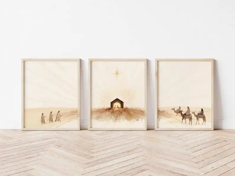 3pcs/set Easter Nativity Scene Art Canvas Print Minimalist Christian Jesus Cross Wall Art Poster for Modern Religious Home Decor view 2