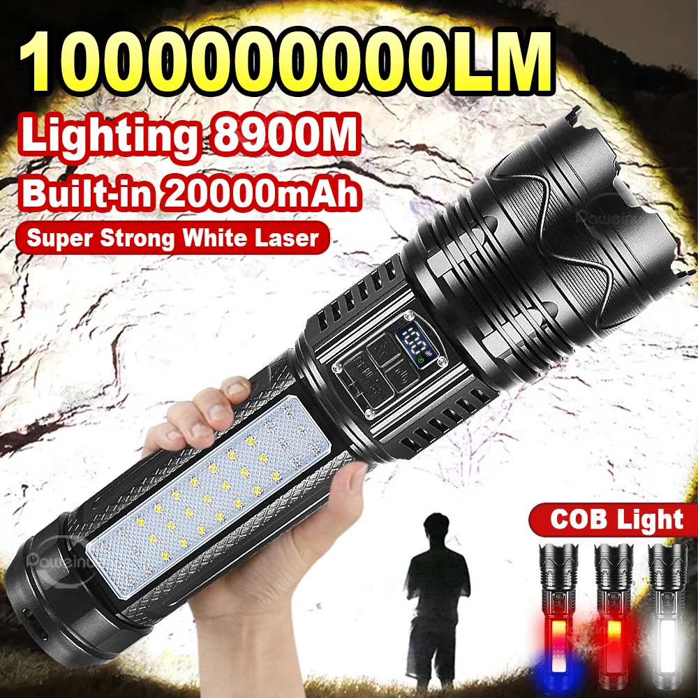 

100000000LM Most Powerful LED Flashlight Ultra Bright White Laser 8900M Tactical Torch Light Rechargeable Flashlights Adventure