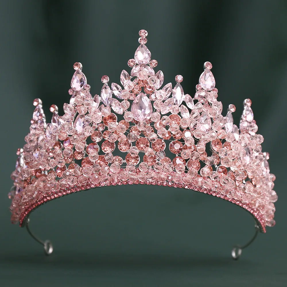 DIEZI Handmade Baroque Luxury Crystal Beads Tiara For Women Wedding Party Elegant Fashion Bridal Bride Crown Hair Accessories