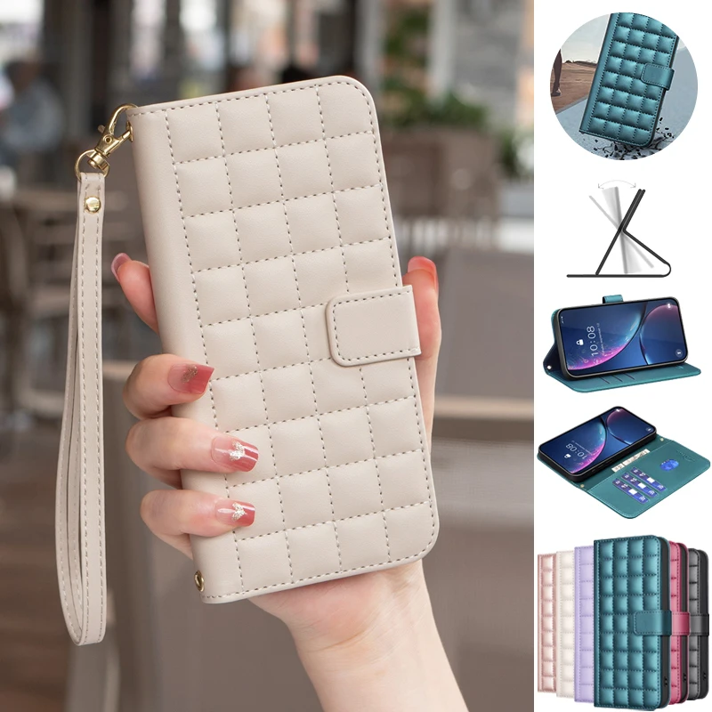 Etui Case For Tecno Spark Go 2024 Leather Phone Cases Funda For SparkGo 2024 BG6 Stand Flip Wallet Card Slots Plaid Cover Coque