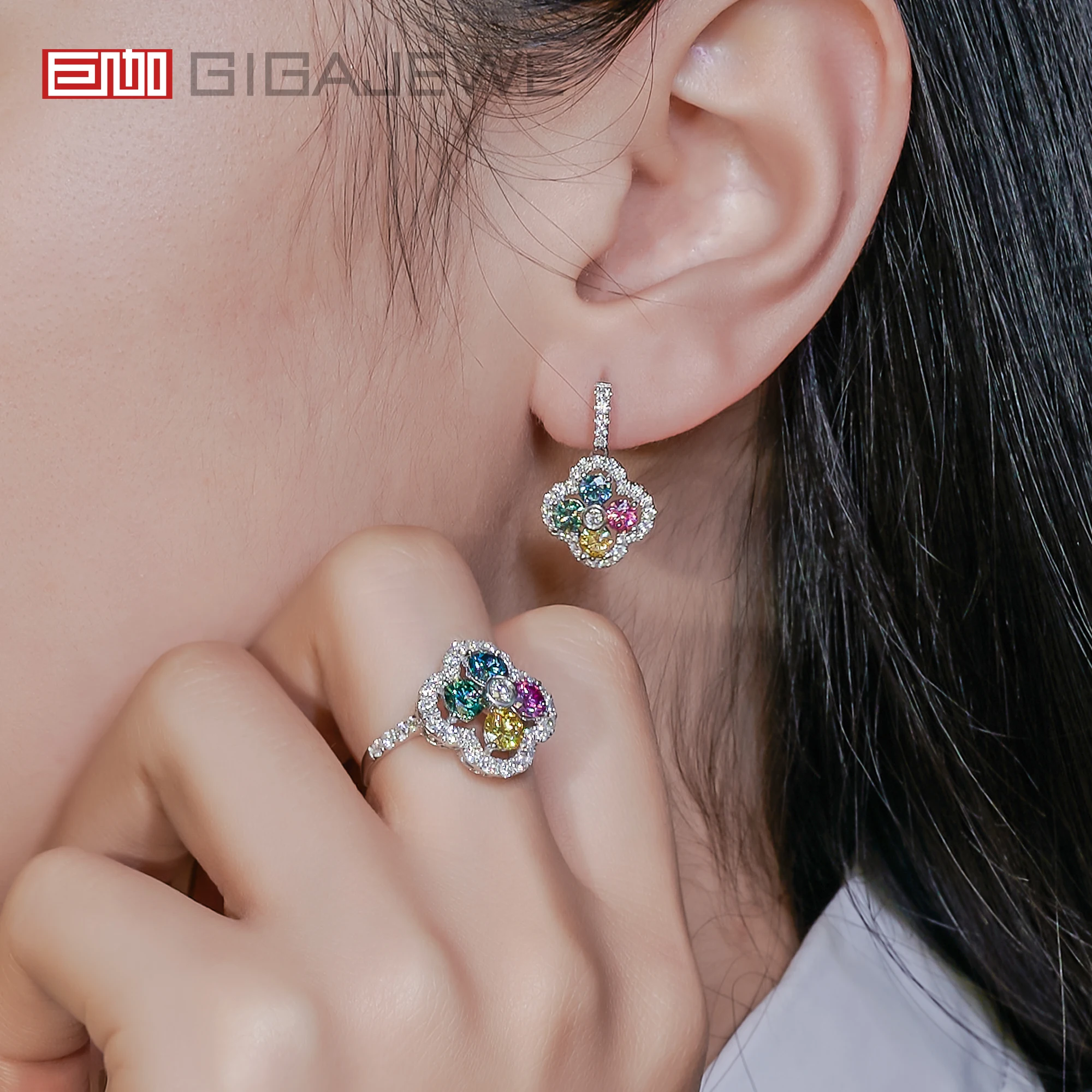GIGAJEWE Moissanite 4 Color Earrings for Girls Women Gift S925 Silver 18K Gold Plated Round Cut Diamond Test Passed Jewelry