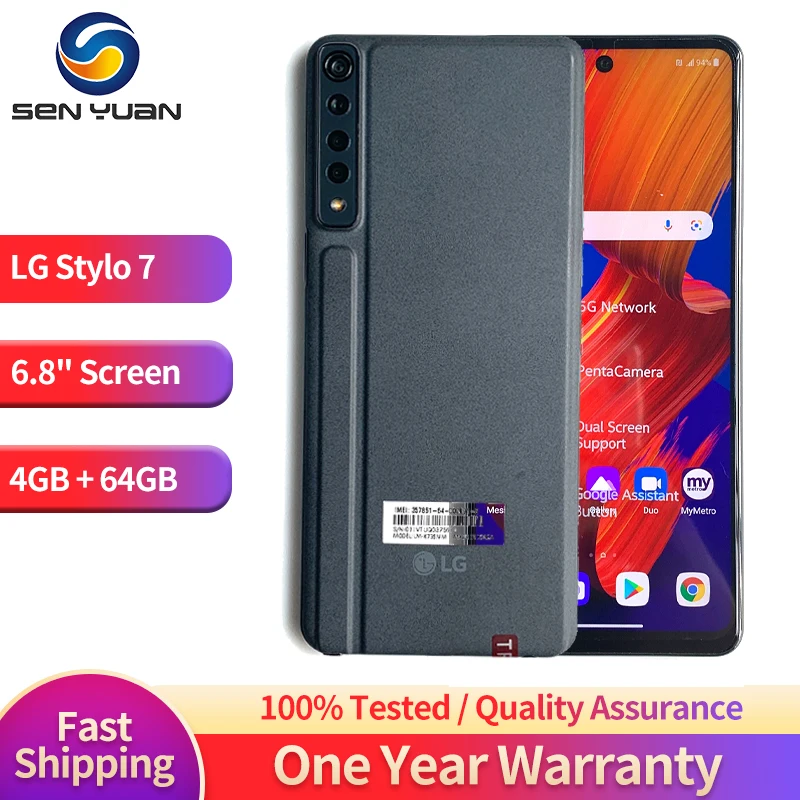 Original LG Stylo7 4G LTE Mobile Phone 6.8'' 4GB RAM 64GB ROM 20MP Octa-Core Android LG Stylo 7 K735MM Cell Phone