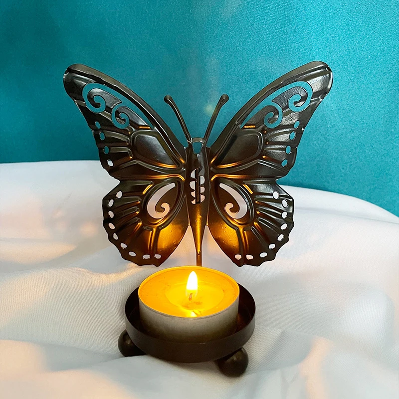 Iron Art Butterfly Candle Holder Metal Candlestick Desktop Ornaments Scented Candle Heat Resistant Crafts Home Living Room Decor