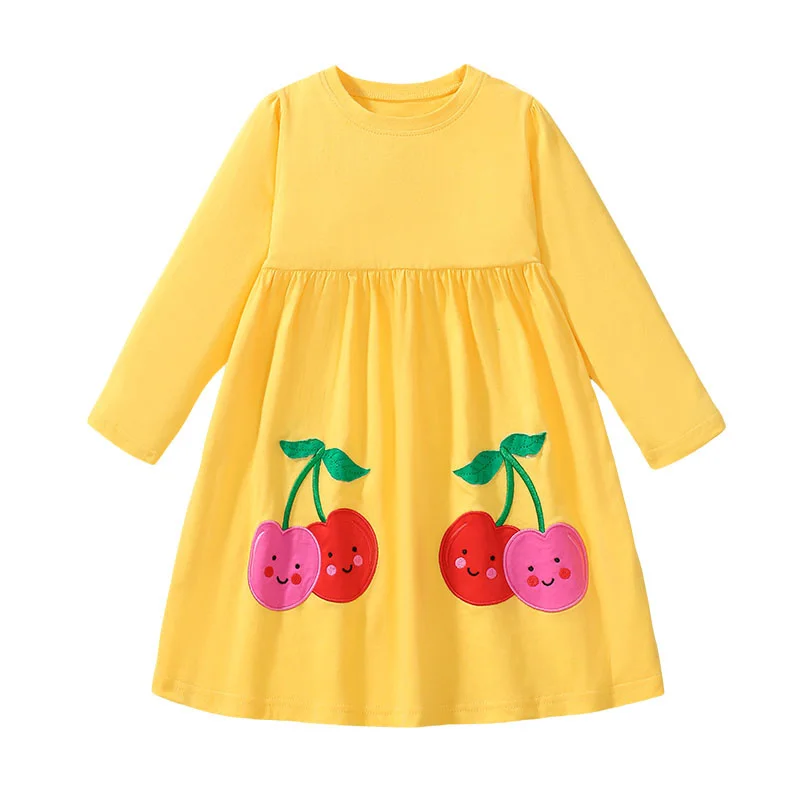 

Вишневая аппликация, От 2 до 7 лет, платья с длинными рукавами для девочек, хит продаж, праздничная одежда принцессы с вышивкой, платье на день рождения, детский костюм, платья