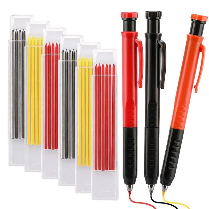 QWE-Mechanical Carpenter Pencil Set With 36 Refills, 2.8Mm & Built-In Sharpener For Construction