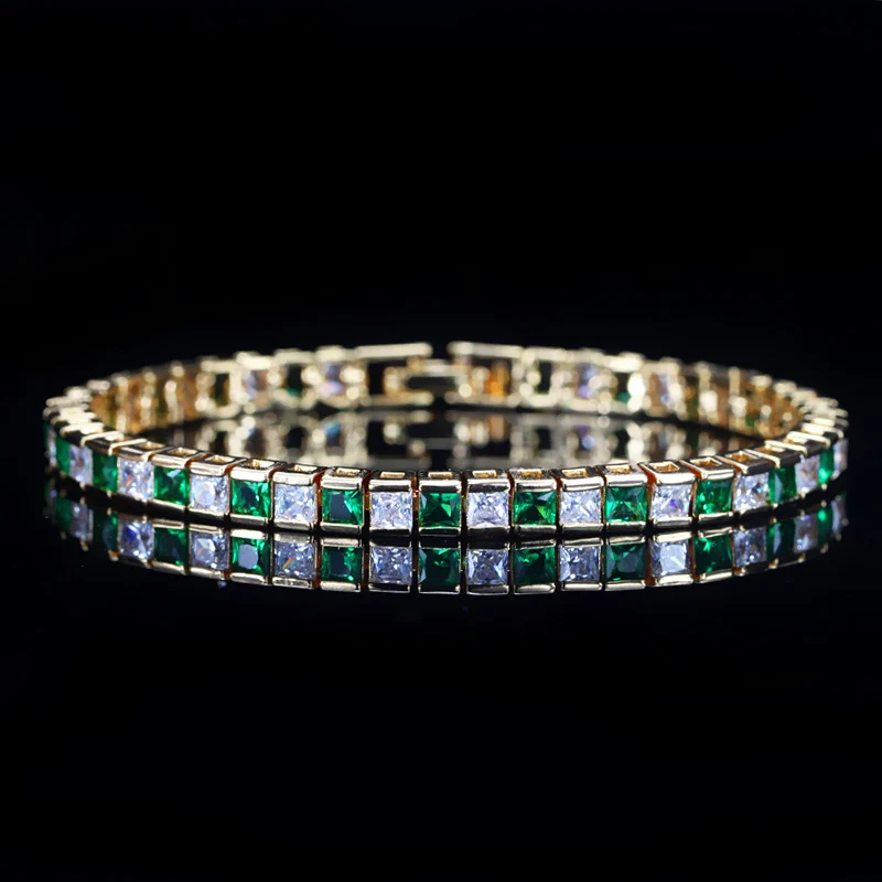 ThreeGraces Unique Green Cubic Zirconia Small Geometric Square CZ Tennis Bracelet for Women Fashion Party Costume Jewelry BR197