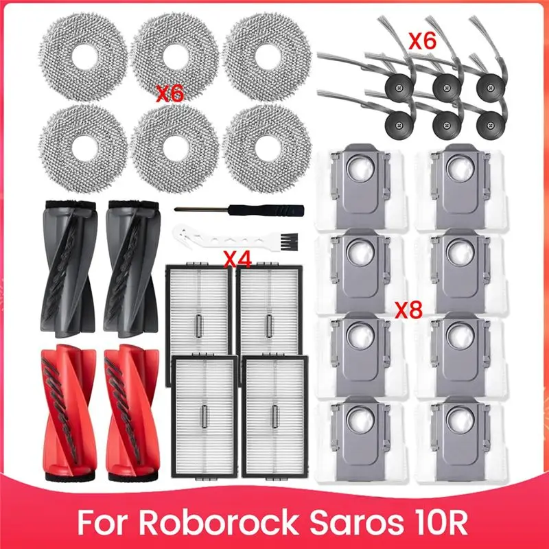 AB33-Replacement Kit Accessories For Roborock Saros 10R Robot Vacuum Cleaner Parts Main Side Brush HEPA Filter Mop Bags