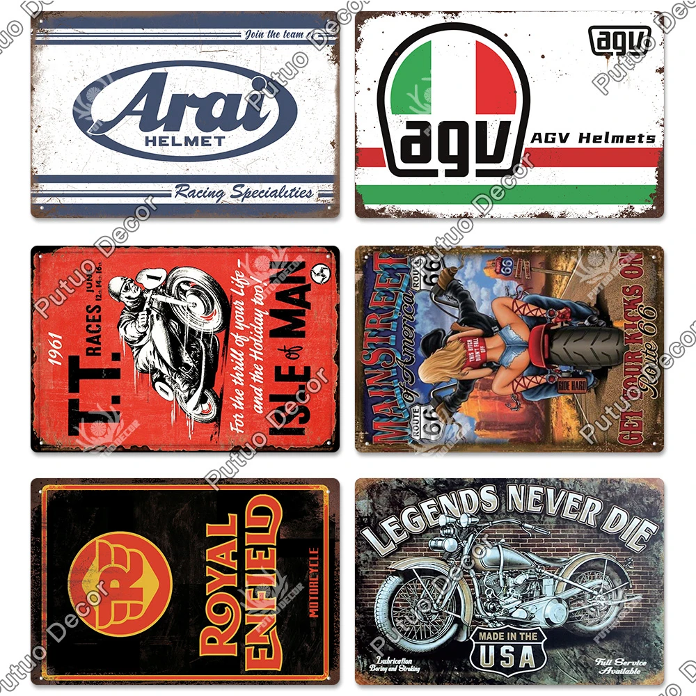 Putuo Decor motocykl garaż Vintage znak puszka metalowy znak płyta dekoracyjna tablica dekoracje ścienne garaż człowiek jaskinia Moto dekoracji