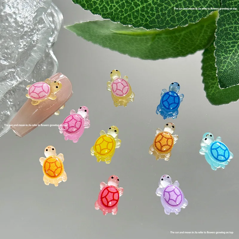 

10pcs 3D Colorful Turtle Nail Design Charms Kids Cartoon Luminous Mini Turtle Resin Nail Art Decorations Kawaii Accessories DIY