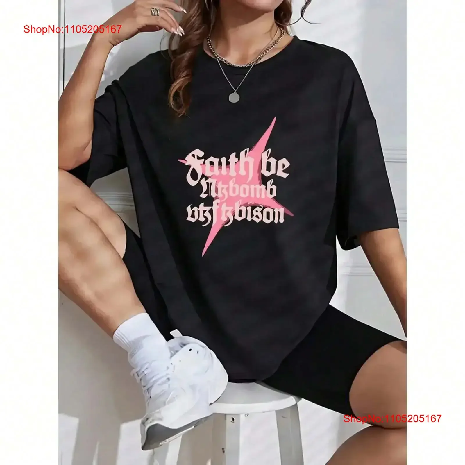 

Ladies' casual and comfortable short sleeved T shirt with star letter print vintage Washed graphic Comfortable