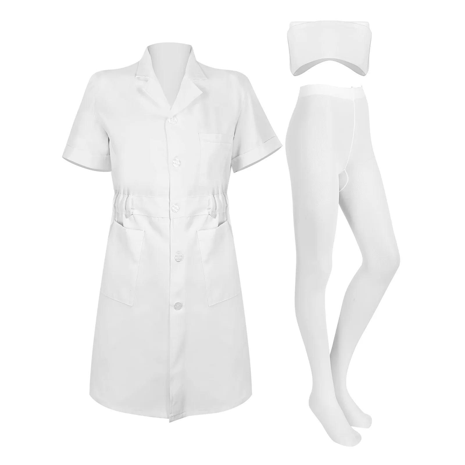 

Halloween Nurse Suit Cosplay Three-piece White Short-sleeved Lab Coat Nurse Performance Suit