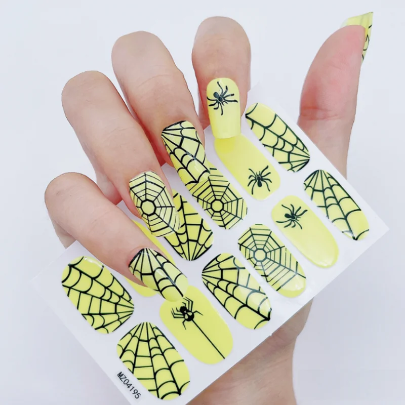 Halloween Full Cover Nail Stickers Festival Party Skull Bloodstain Spider Nail Polish Wraps DIY Nail Art Decals Manicure Decors