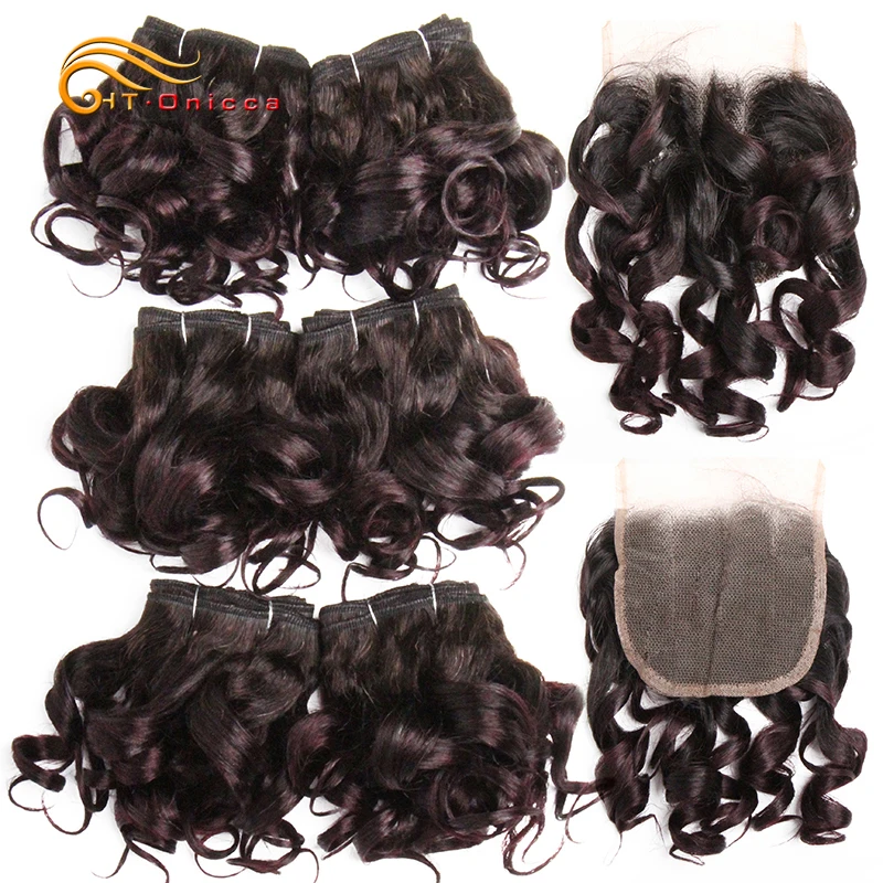 Ombre Curly Hair Bundles With Closure Brazilian Hair Weave Bundles With Closure 1B/27/4/30/33/99J Colored Bundles With Lace Clos