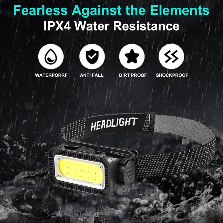 Rechargeable COB LED Headlamp High Power Built-in Battery Powered Headlight Outdoor Waterproof Head Lamp Head Flashlight