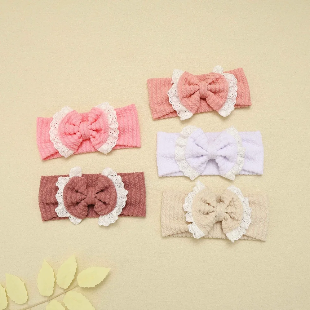 

Baby Girls Bow Lace Headband Cute Soft Hairband for Newborn Baby Waffle Turban Kids Headwear Hair Accessories For 0-1 Year Old