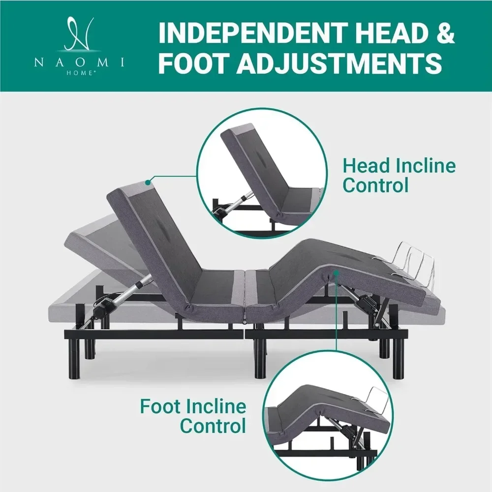 Bed Frame with Lumbar Support & Head Tilt, Foot Incline, Back & Leg Massage, USB Ports, Massage Bed with Wireless Remote image 5